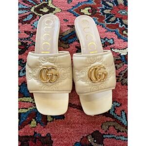 Gucci Beige and Gold Quilted Sandals